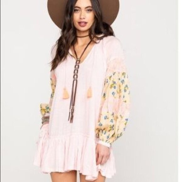 Free People Pink Floral Mist Combo Tunic Top / Dress  Size Small - Picture 2 of 12